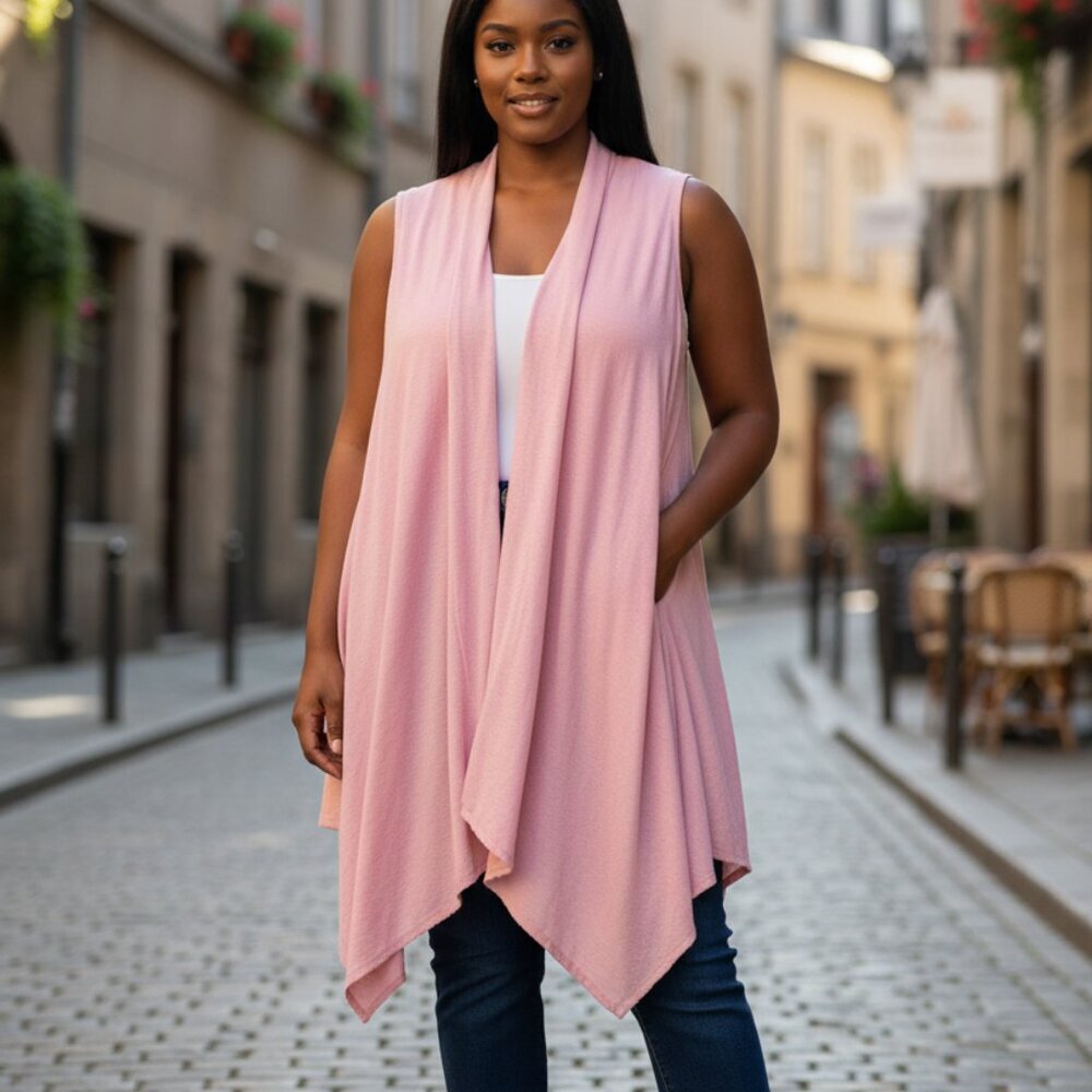 LOGO Lounge Lori Goldstein Women's pink Plus Size 1X Draped Vest Pockets